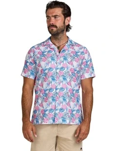 Maldives Floral Revere Collar Short Sleeve Shirt in White