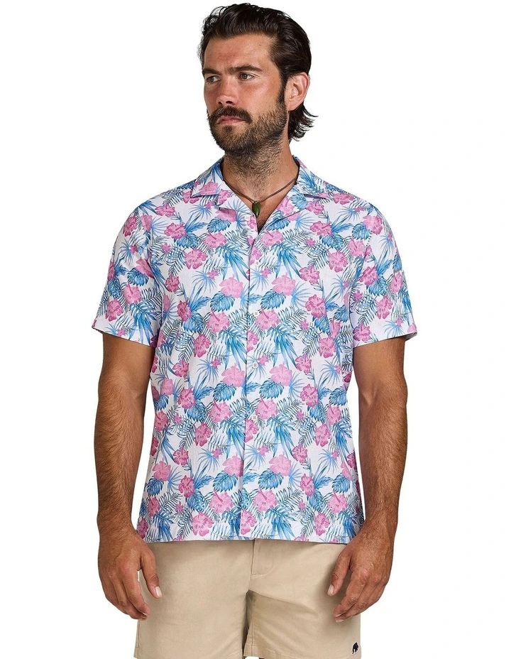 Maldives Floral Revere Collar Short Sleeve Shirt in White image 1