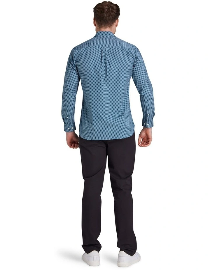 Stately Geo Print Long Sleeve Cotton Shirt Petrol image 2