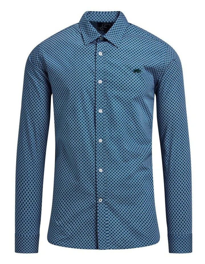 Stately Geo Print Long Sleeve Cotton Shirt Petrol image 3