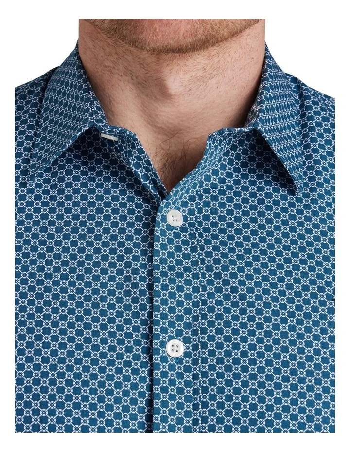 Stately Geo Print Long Sleeve Cotton Shirt Petrol image 4