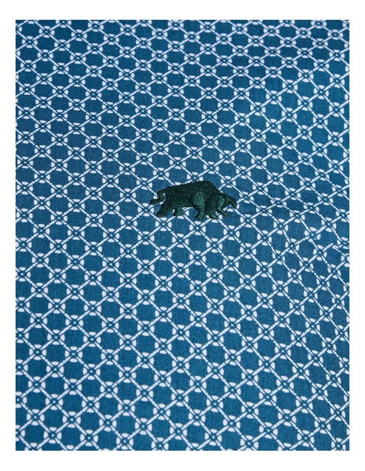 Stately Geo Print Long Sleeve Cotton Shirt Petrol image 5