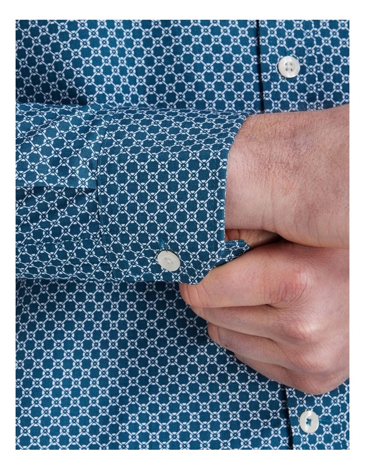Stately Geo Print Long Sleeve Cotton Shirt Petrol image 6