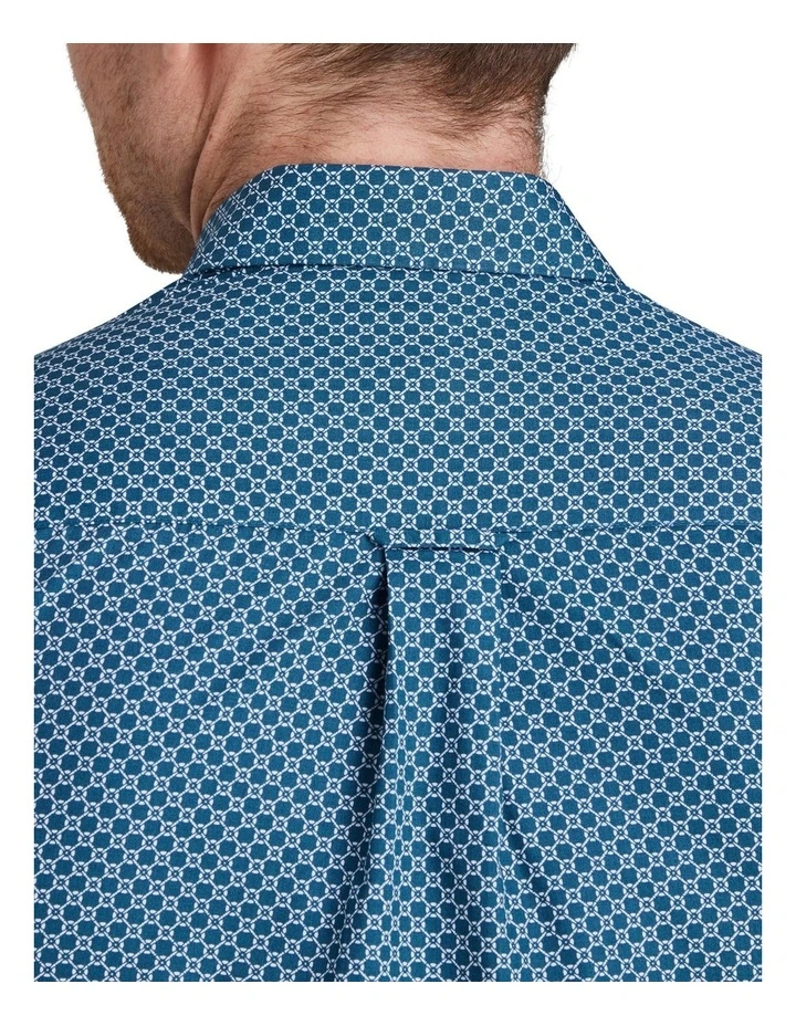 Stately Geo Print Long Sleeve Cotton Shirt Petrol image 7