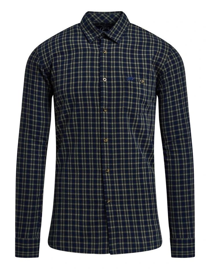 Track Chest Brushed Cotton Twill Long Sleeve Shirt Navy image 3