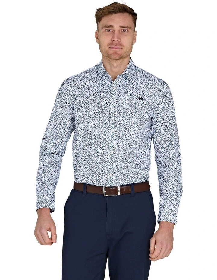 Floral Cotton Poplin Long Sleeve Shirt in Sky Blue image 1