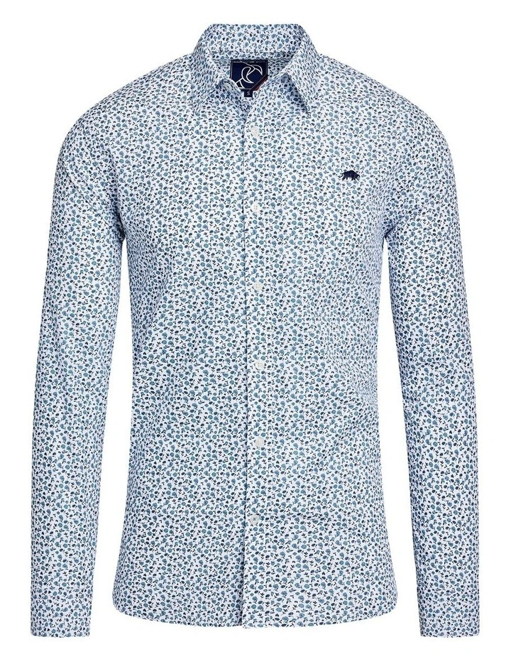 Floral Cotton Poplin Long Sleeve Shirt in Sky Blue image 3