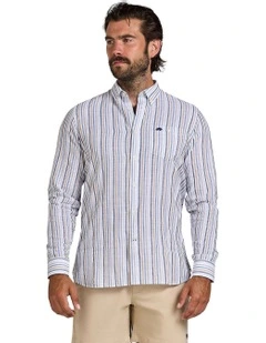 Regency Stripe Linen Look Long Sleeve Shirt in White