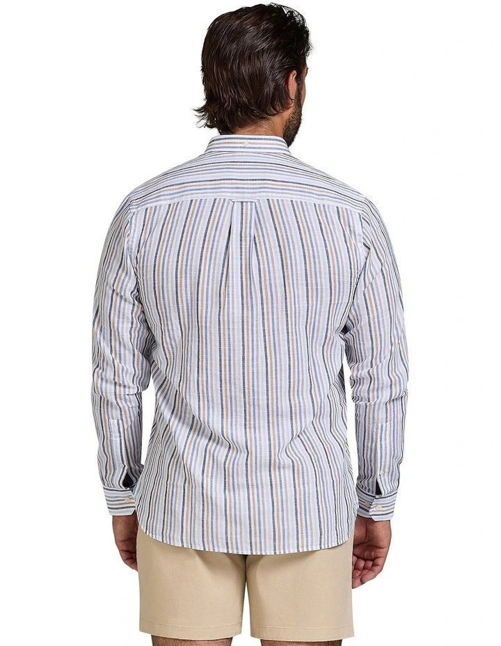 Regency Stripe Linen Look Long Sleeve Shirt in White image 2