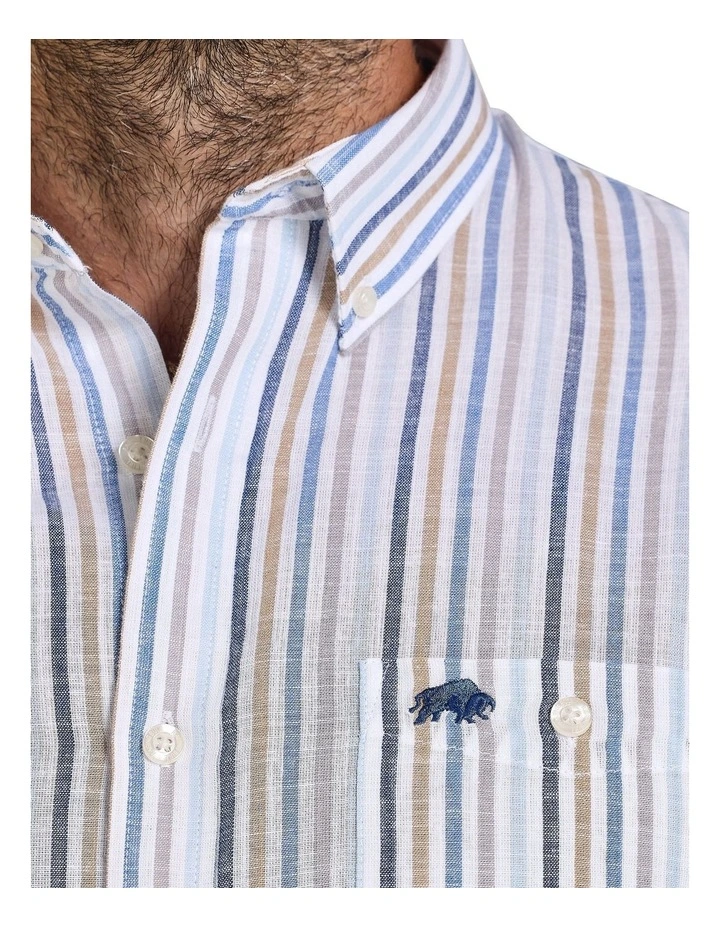 Regency Stripe Linen Look Long Sleeve Shirt in White image 4