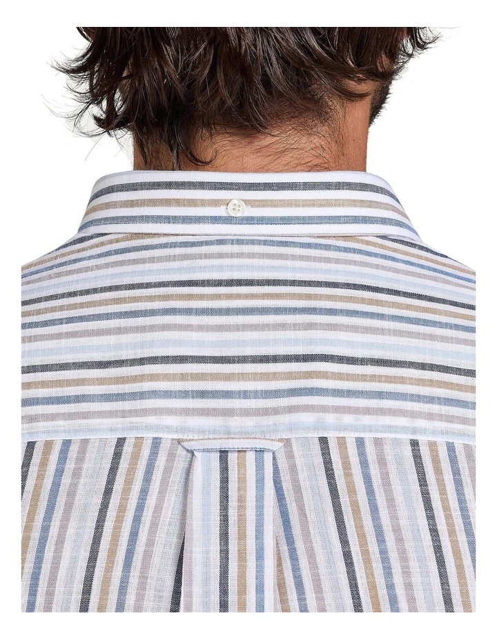 Regency Stripe Linen Look Long Sleeve Shirt in White image 6