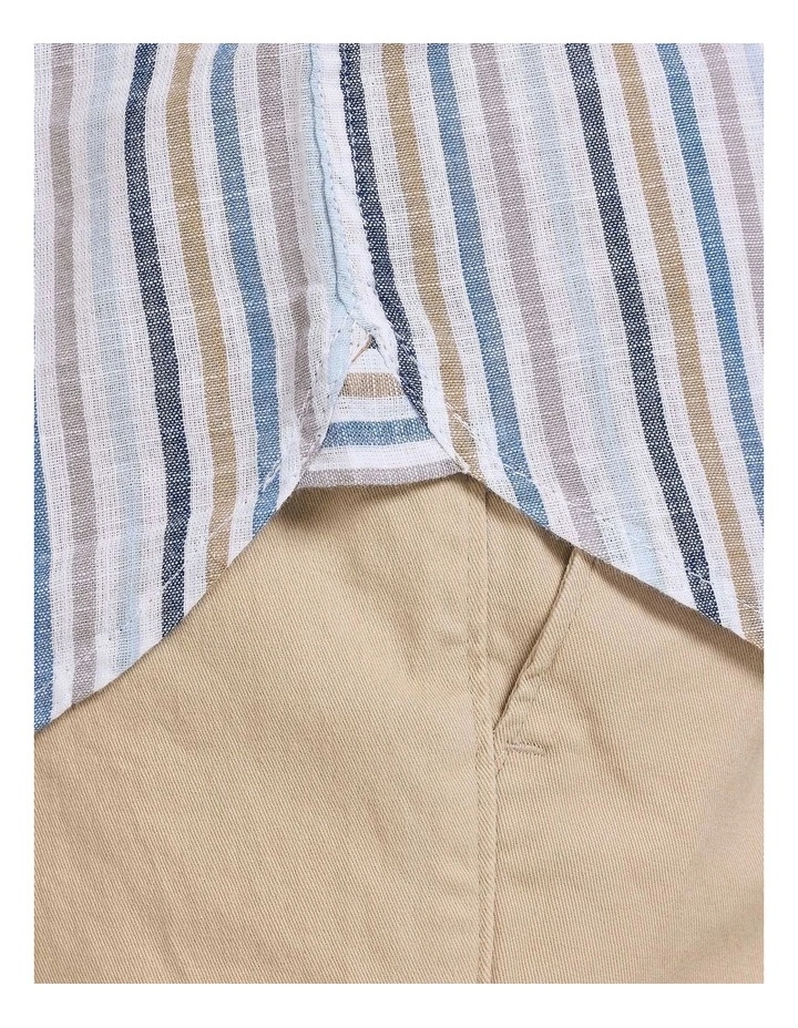 Regency Stripe Linen Look Long Sleeve Shirt in White image 7