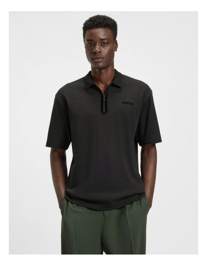Dubilo Zip Polo Shirt in Black image 1