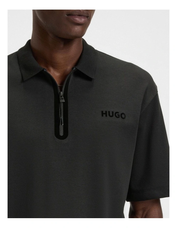 Dubilo Zip Polo Shirt in Black image 3
