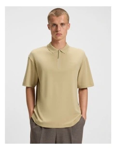 Dubilo Zip Polo Shirt in Medium Beige