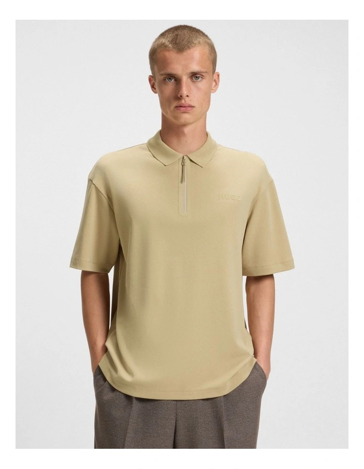 Dubilo Zip Polo Shirt in Medium Beige image 1