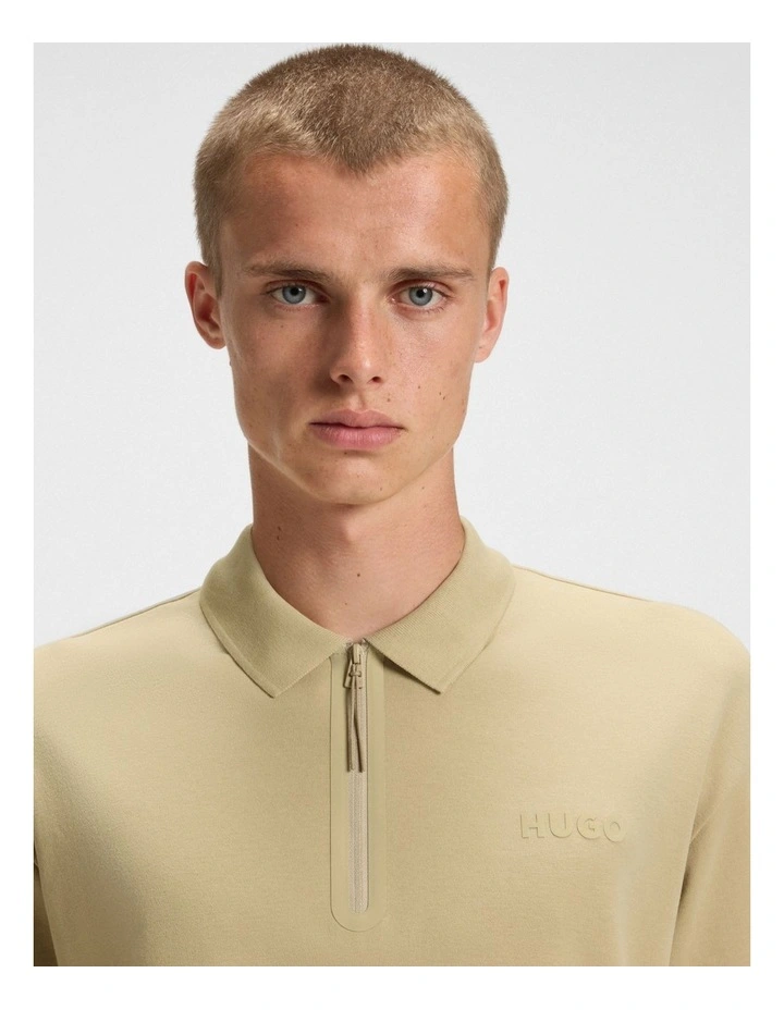 Dubilo Zip Polo Shirt in Medium Beige image 3