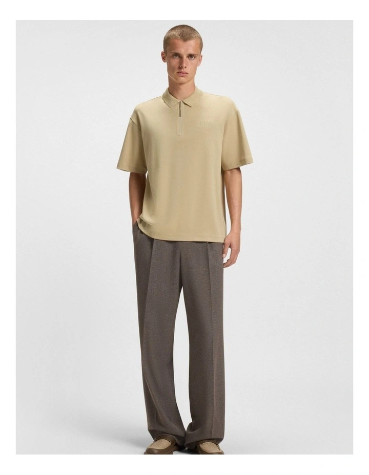 Dubilo Zip Polo Shirt in Medium Beige image 4