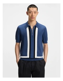 Sholpone Knit Zip Polo in Medium Blue