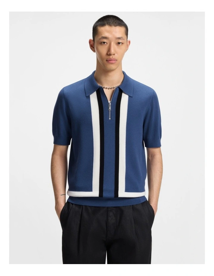 Sholpone Knit Zip Polo in Medium Blue image 1