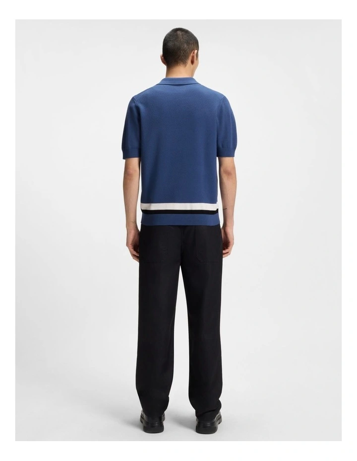 Sholpone Knit Zip Polo in Medium Blue image 2
