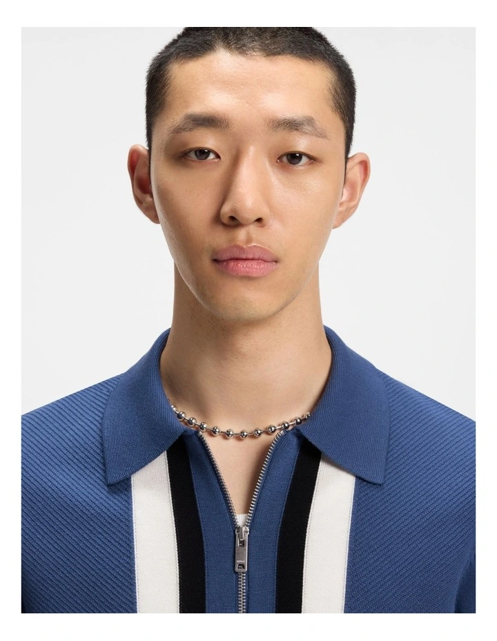 Sholpone Knit Zip Polo in Medium Blue image 3