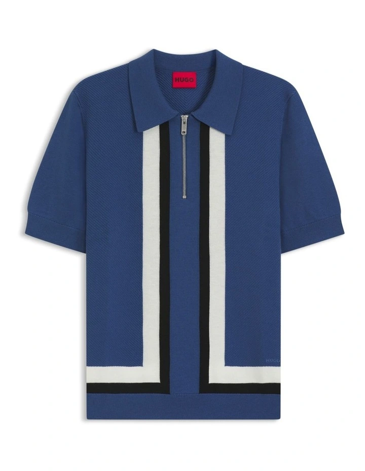 Sholpone Knit Zip Polo in Medium Blue image 4