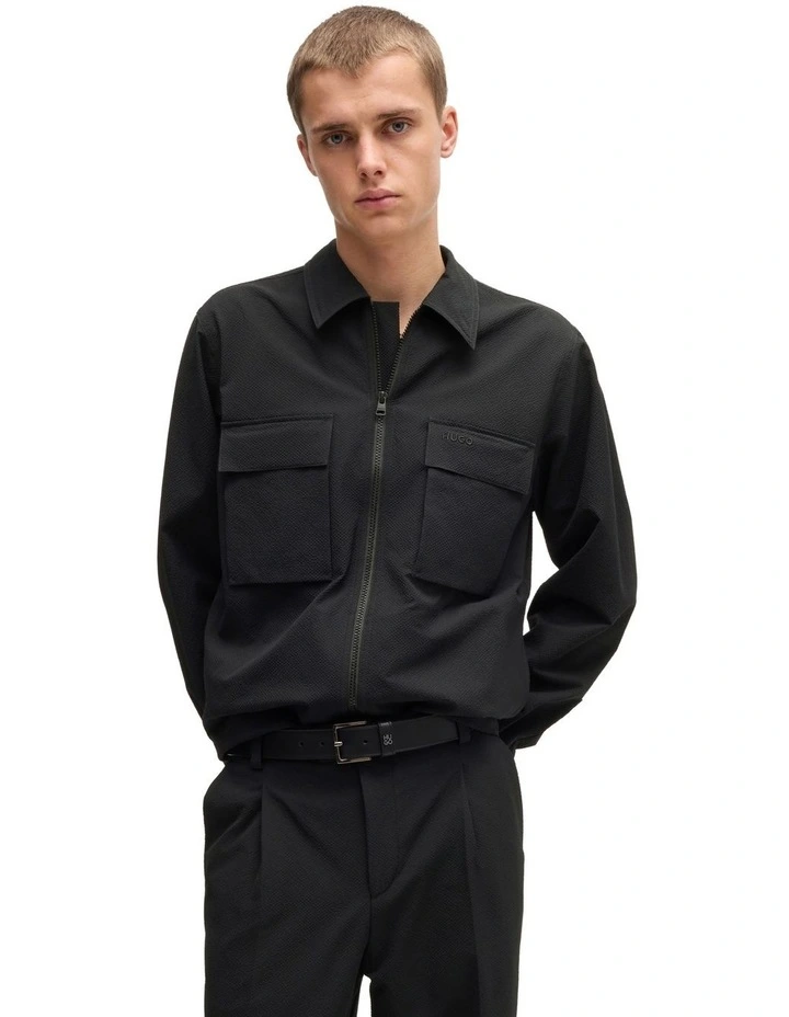 Eselio Seersucker Jacket in Black image 1