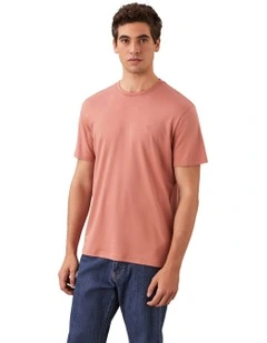 Supima Chest Emb Crewneck Tee in Sunset Rose