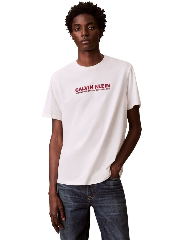 Short Sleeve Logo Graphic Tee in White Greige image 1