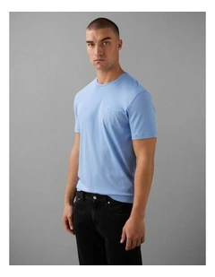 Short Sleeve Supima Chest Embroidered T-shirt in Blue Descent