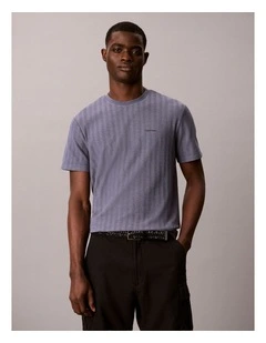 Vertical Stripe Textured Crewneck T-shirt in Blue Nomad