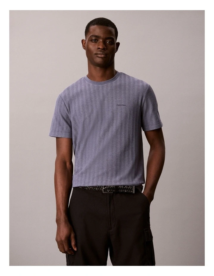 Vertical Stripe Textured Crewneck T-shirt in Blue Nomad image 1