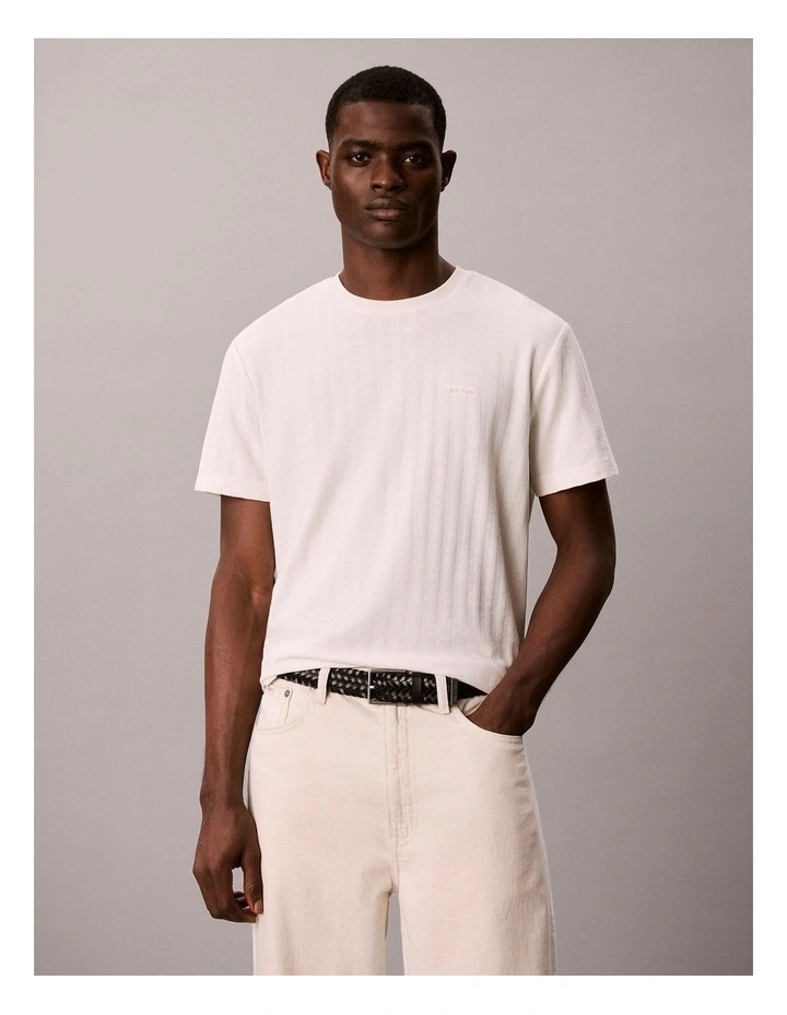 Vertical Stripe Textured Crewneck T-shirt in Tofu image 1
