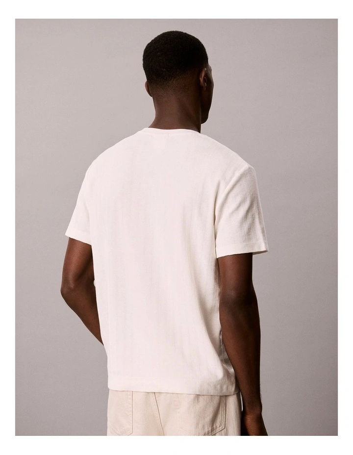 Vertical Stripe Textured Crewneck T-shirt in Tofu image 2