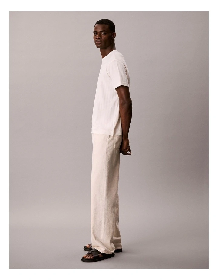Vertical Stripe Textured Crewneck T-shirt in Tofu image 3