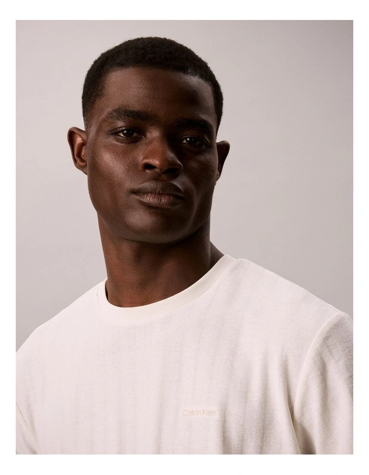 Vertical Stripe Textured Crewneck T-shirt in Tofu image 4