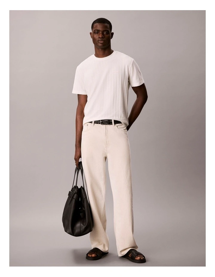 Vertical Stripe Textured Crewneck T-shirt in Tofu image 5