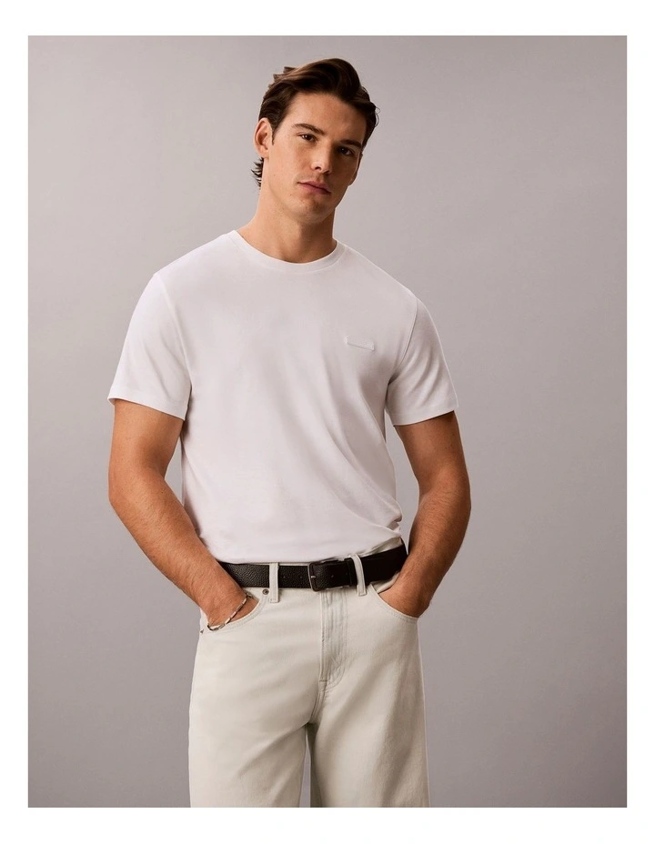 Slim Cotton Badge T-Shirt in Bright White image 3