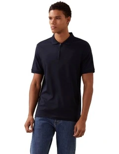 Liquid Touch Welt Zip Polo Shirt in Dark Sapphire