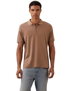 Liquid Touch Welt Zip Polo Shirt in Fossil