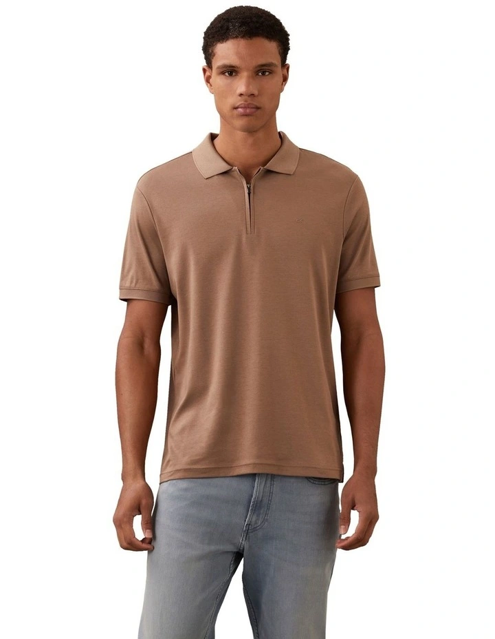 Liquid Touch Welt Zip Polo Shirt in Fossil image 1