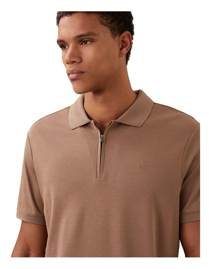 Liquid Touch Welt Zip Polo Shirt in Fossil image 3