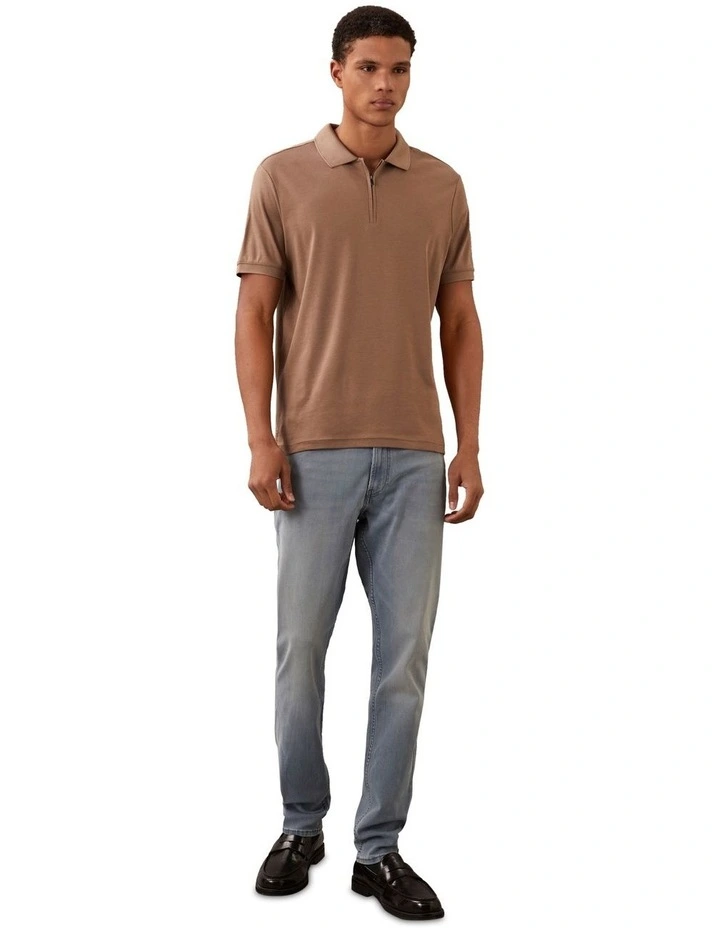 Liquid Touch Welt Zip Polo Shirt in Fossil image 4
