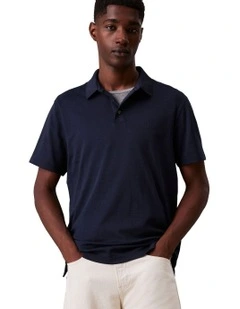 Supima Chest Embro Polo in Dark Sapphire