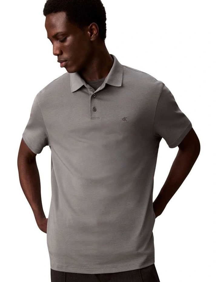 Supima Chest Embro Polo Shirt in Grey image 3