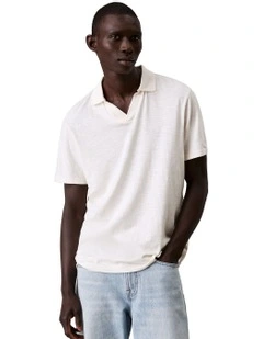 Linen Cotton Cuban Collar Polo Shirt in Tofu