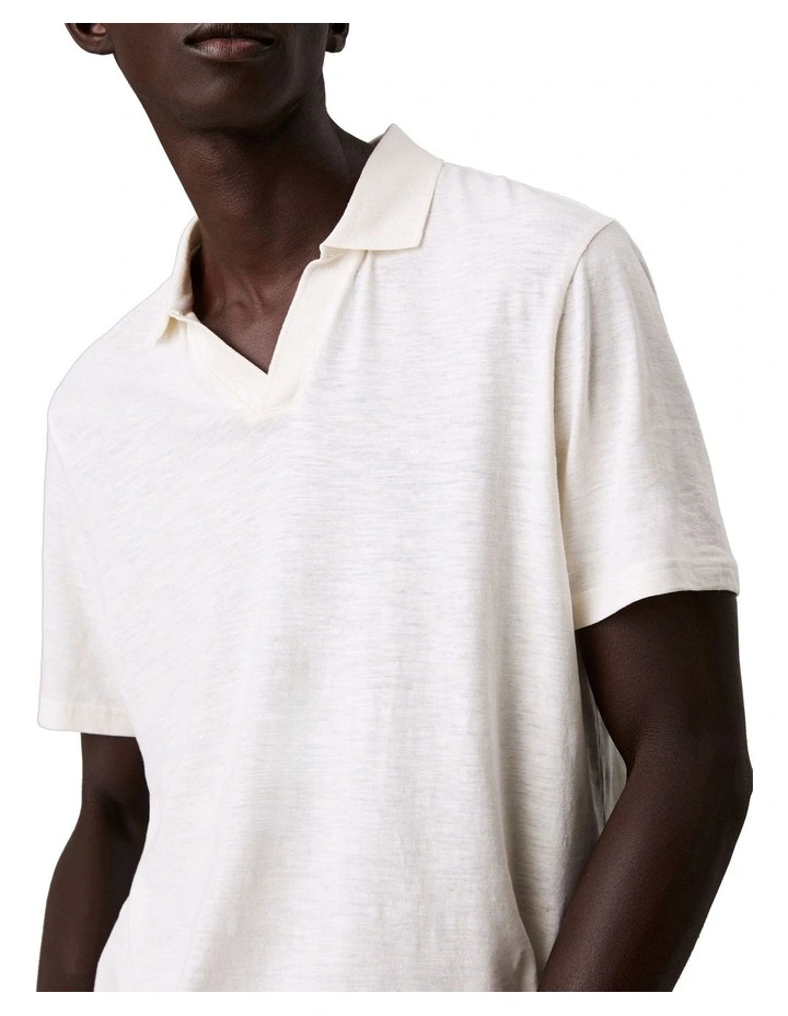 Linen Cotton Cuban Collar Polo Shirt in Tofu image 3