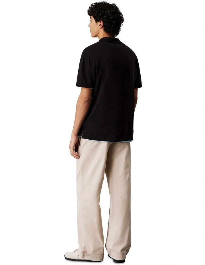 Linen Cotton Cuban Collar Polo Shirt in Black image 2