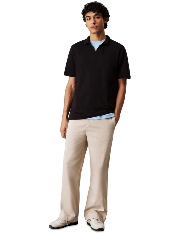 Linen Cotton Cuban Collar Polo Shirt in Black image 4